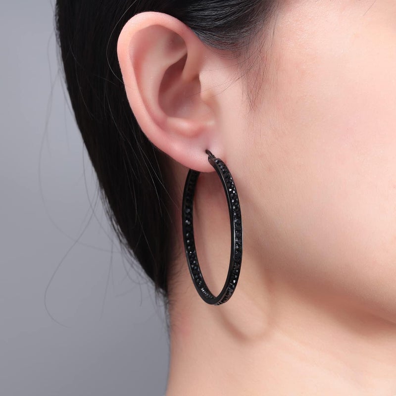 CiNily Mult-colors Crystal Stainless Steel Hoop Earring for Women Hypoallergenic Jewelry for Sensitive Ears Large Big Hoop Earrings 2" - Image 3